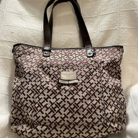 TOMMY HILFIGER Brown Tote Bag with Leather Handles - Picture 1 of 9